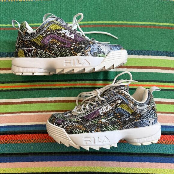 Fila Disruptor 2 Rainbow Multicolor Snakeskin Print Leather Sneakers size US 6 - Picture 5 of 12
